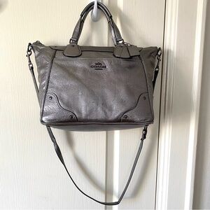 $450 Coach Mickie Metallic Gunmetal Gray Leather Satchel/Crossbody Bag F34143